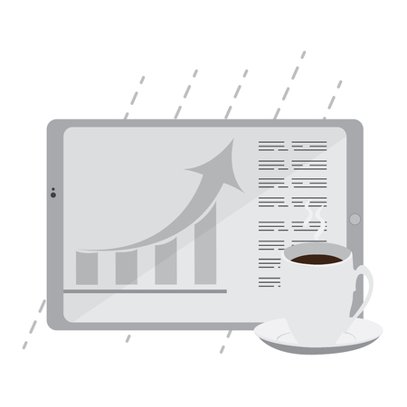 Business report in a tablet with a coffee cup. Vector illustration designのイラスト素材
