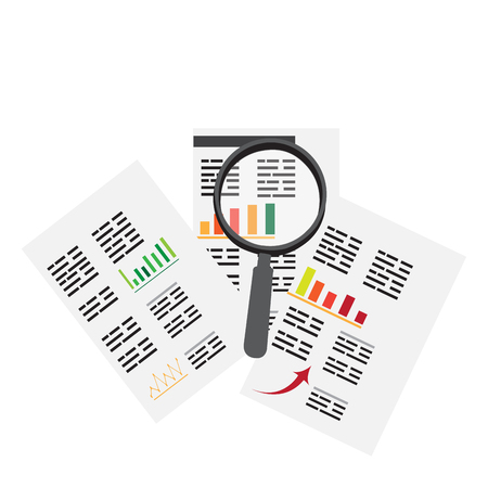 Business reports with a magnifying glass Vector illustration designのイラスト素材