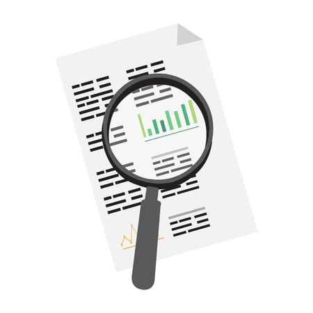 Business report with a magnifying glass. Vector illustration designのイラスト素材