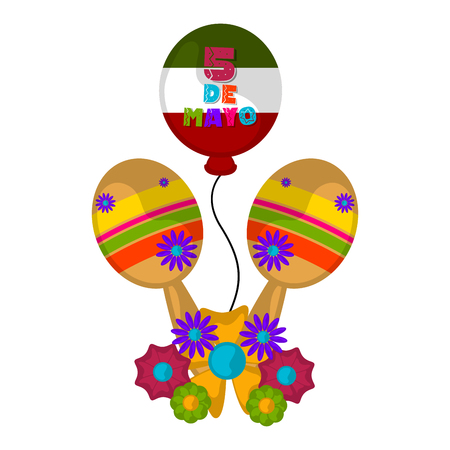 Mexican maracas with a balloon and flowers - Vectorのイラスト素材