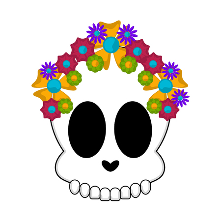 Isolated happy human skull with a flowers - Vectorのイラスト素材