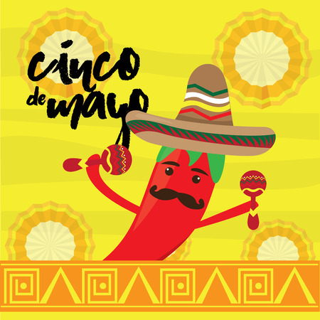 Cinco de mayo poster with a pepper cartoon - Vectorのイラスト素材