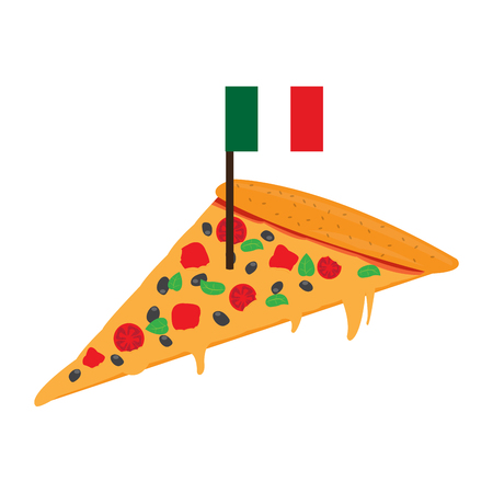 Slice of pizza with a flag of Italyのイラスト素材