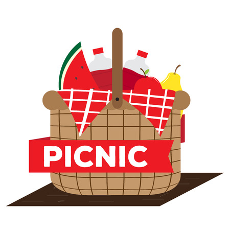 Picnic basket with soda bottles and fruitsのイラスト素材