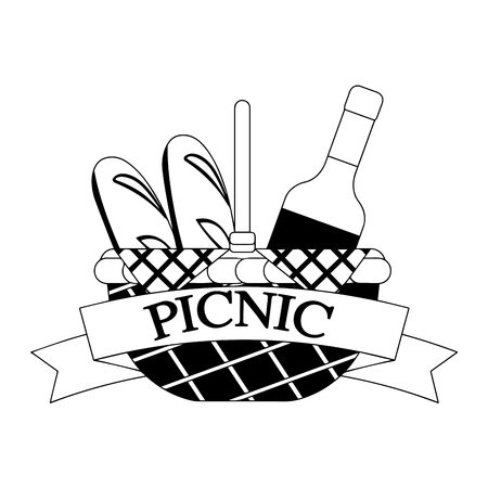 Picnic basket with bread and wineのイラスト素材