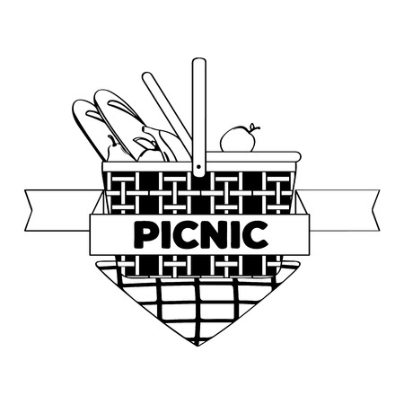 Picnic basket with bread and fruitsのイラスト素材