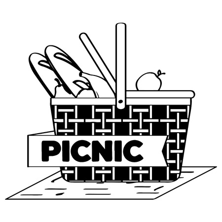 Picnic basket with breads and fruitsのイラスト素材