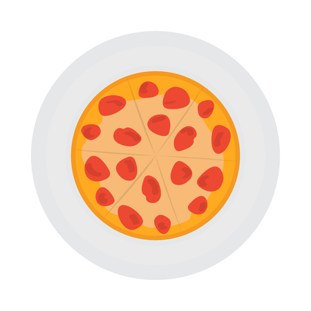 Top view of a pepperoni pizza on a plateのイラスト素材