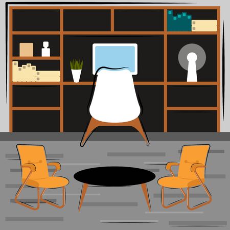 Office workplace room with a bookcase- Vectorのイラスト素材