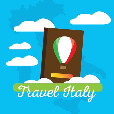Isolated book with an air balloon with the colors of the flag of Italy. Travel to Italy - Vectorのイラスト素材