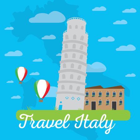 Colored landscape with the leaning tower of Pisa. Travel to Italy - Vectorのイラスト素材