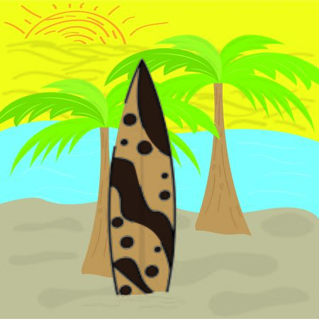 Surfboard on a beach background - Vector illustrationのイラスト素材