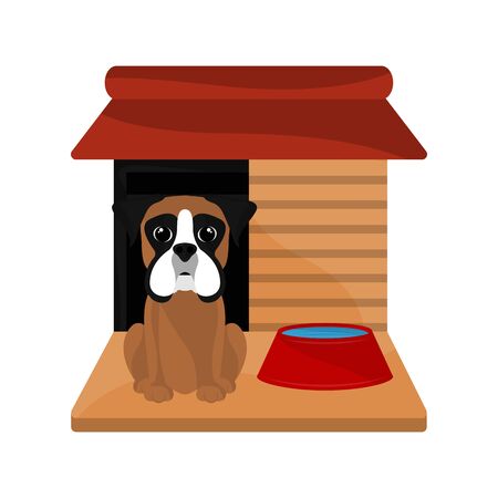 Dog house with a cute boxer cartoon - Vectorのイラスト素材