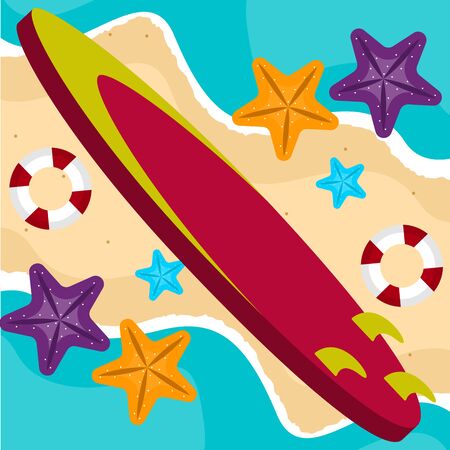 Surfboard on a sea landscape. Vactions time - Vector illustrationのイラスト素材