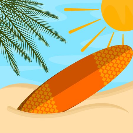 Surfboard on a sea landscape. Vactions time - Vector illustrationのイラスト素材