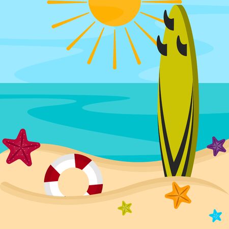 Surfboard on a sea landscape. Vactions time - Vector illustrationのイラスト素材