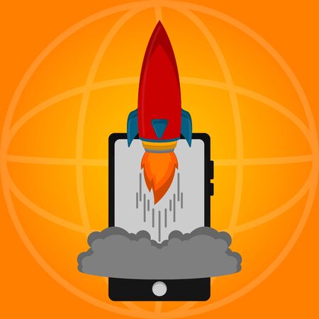 Rocket taking off from a tablet.のイラスト素材