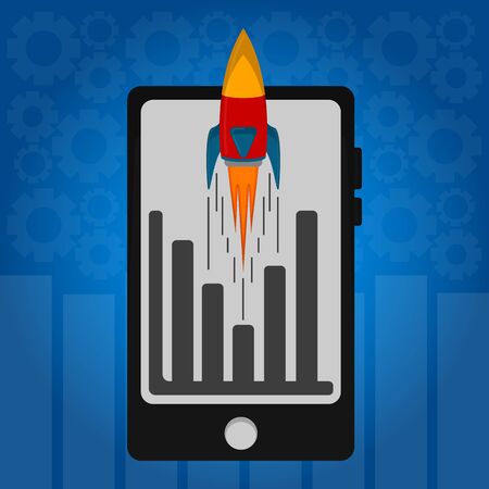 Rocket taking off from a laptopのイラスト素材