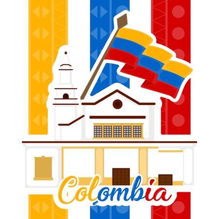 Church building with a flag of Colombia. Representative image of colombia - Vectorのイラスト素材