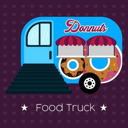 Donut food truck. Street food - Vector illustrationのイラスト素材