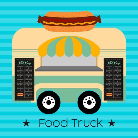 Hot dog food truck. Street food - Vector illustrationのイラスト素材