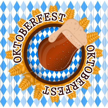 Oktoberfest poster with a beer glass and wheat - Vector illustrationのイラスト素材