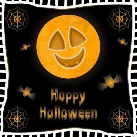 Happy halloween card with a happy moon cartoon - Vector illustrationのイラスト素材