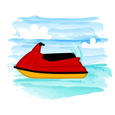 Jet ski on a tropical beach. Watercolor - Vector illustrationのイラスト素材