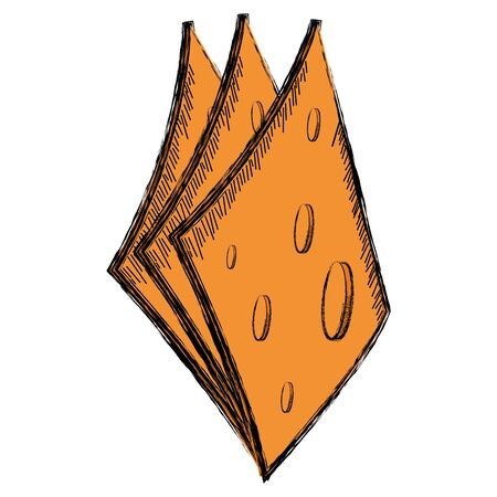 Colored sketch of a slices of cheese - Vector illustrationのイラスト素材