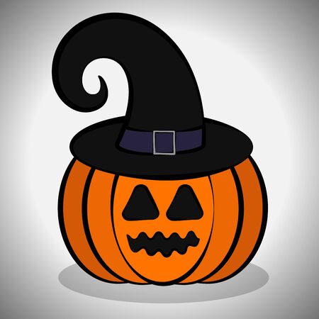 Pumpkin halloween image with a witch hat. Spooky halloween - Vector illustrationのイラスト素材