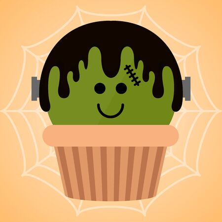 Halloween cupcake with a monster - Vector illustrationのイラスト素材