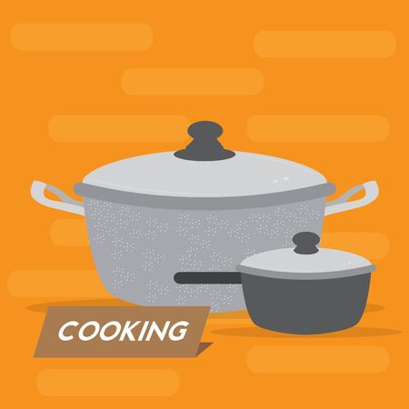 Pair of cooking pots over a colored background - Vector illustrationのイラスト素材