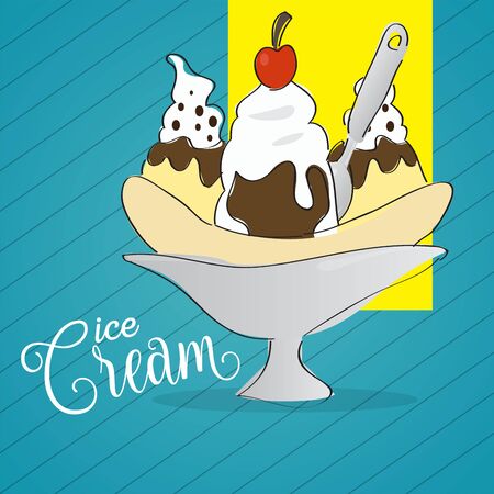 Banana split. Ice cream. Dessert menu - Vector illustrationのイラスト素材