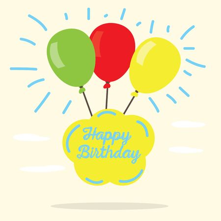 Happy birthday card with clouds and balloons - Vector illustrationのイラスト素材