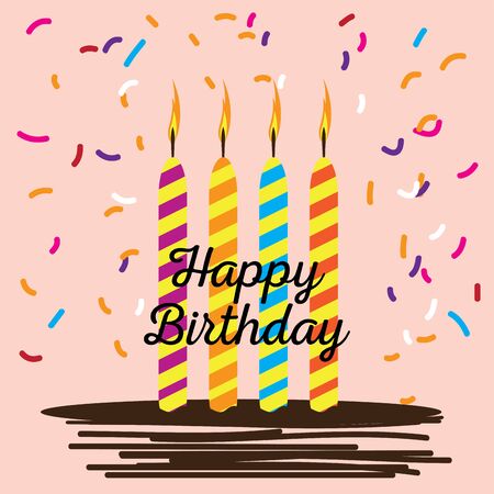 Happy birthday card with cake candles and ornaments - Vector illustrationのイラスト素材