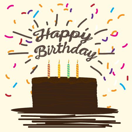 Happy birthday card with a cake and decoration - Vector illustrationのイラスト素材