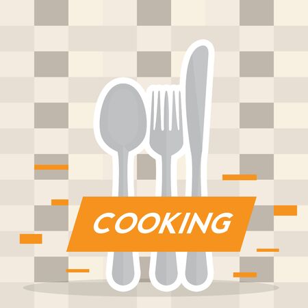 Set of kitchen cutlery over a colored background - Vector illustrationのイラスト素材