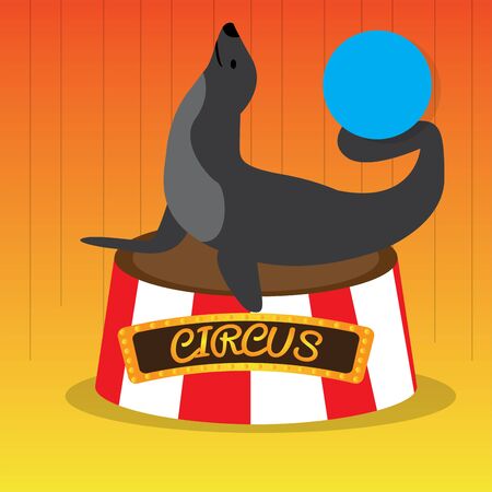 Seal with ball on stage. Cirxur concept - Vector illustrationのイラスト素材