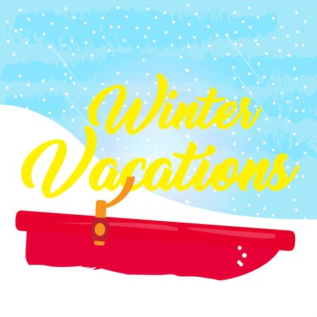 Winter vacation poster with a boat in the snow- Vectorのイラスト素材