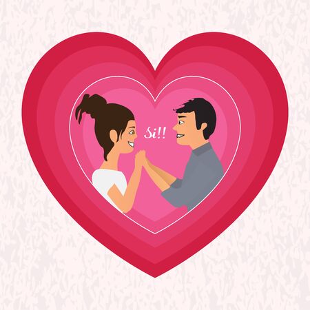 Couple in a pinl heart - Vector illustrationのイラスト素材