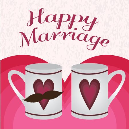 Mugs with hearts. Happy marriage illustration - Vectorのイラスト素材