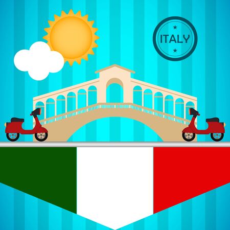Travel to Italy poster with a bridge from Venice and a pair of motorcycles - Vectorのイラスト素材
