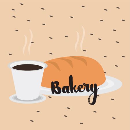 Vintage bakery poster with a bread and coffee cup - Vectorのイラスト素材