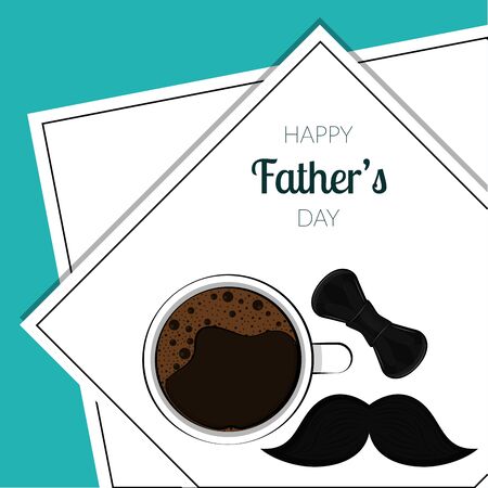 Happy fathers day card with a coffee cup, mustache and bowtieのイラスト素材