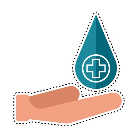 Dotted line hand with a hospital signal in a drop - Vectorのイラスト素材