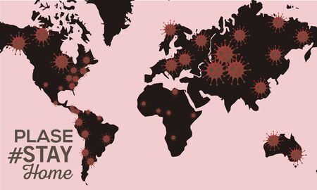 Stay at home poster. Earth planet with virus - Vectorのイラスト素材