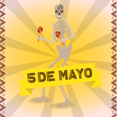 Cinco de mayo template with a decorated skeleton - Vector illustrationのイラスト素材