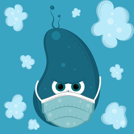 Angry virus cartoon with a face mask - Vectorのイラスト素材