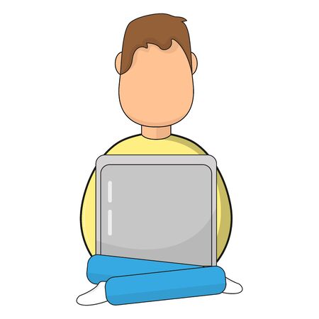 Man icon with a laptop. Young man studying - Vectorのイラスト素材