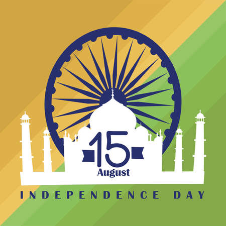 Independence day of India. Taj mahal in a greeting card - Vector
